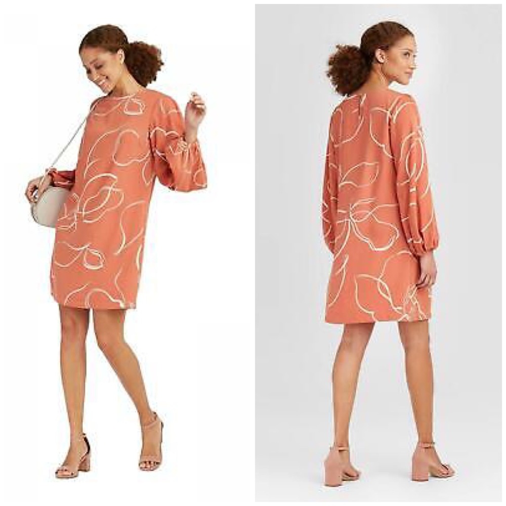 a new day Women's Long Sleeve Dress - Coral and White